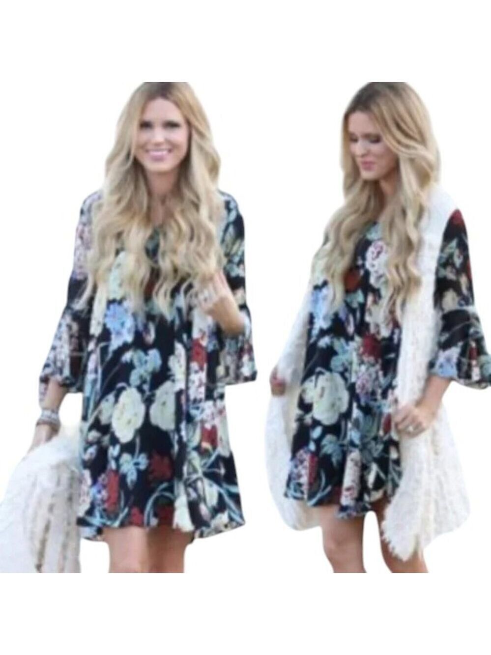 Paper Crown Anthropologie Endora Floral Dress - Black, Yellow, Blue, Red - LP